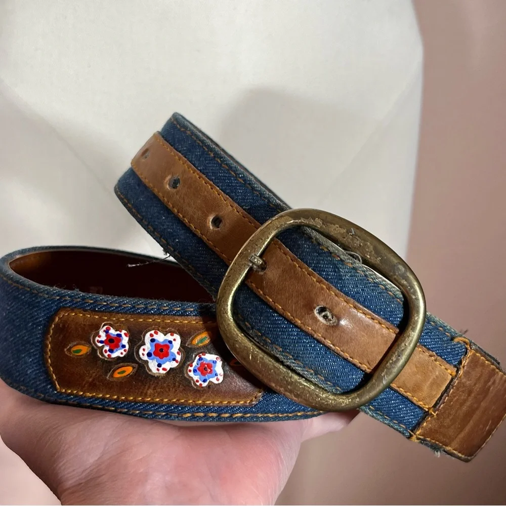 Vintage 1970 Hickok mod floral tooled Leather Denim Western Belt Festival sz 30